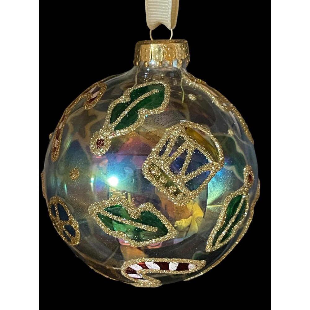 Set of 3 U. T. Clear Blown Glass 4” Gold Glittered Holiday Christmas Ornaments - Picture 5 of 6